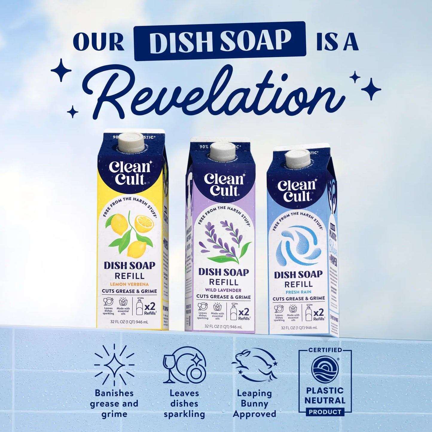 Cleancult Wild Lavender Dish Soap Refill – 32 Fl Oz | Grease-Fighting, Plant-Based, Non-Toxic, Eco-Friendly with Recyclable Packaging