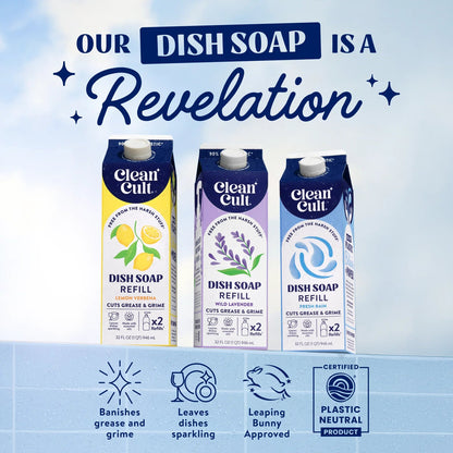 Cleancult Wild Lavender Dish Soap Refill – 32 Fl Oz | Grease-Fighting, Plant-Based, Non-Toxic, Eco-Friendly with Recyclable Packaging