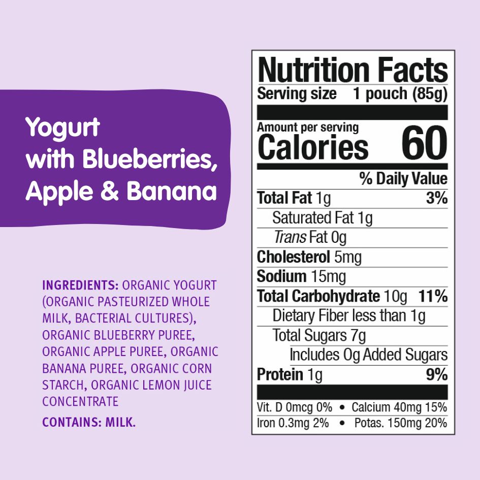 Holle Organic Yogurt Pouches - Blueberries, Apple & Banana