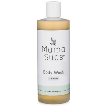 Mama Suds lemon body wash bottle on a white background
