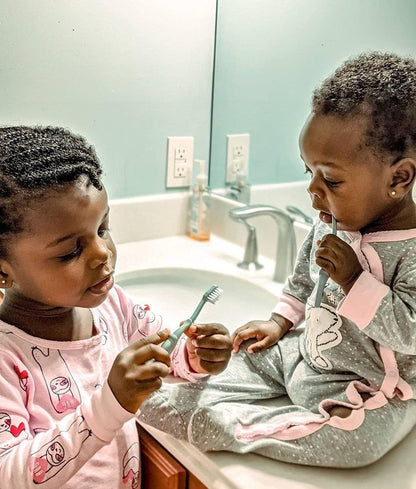 ® All-Natural Eco Friendly Kids Toothbrush Made from Plants - Dinosaurs 4-36M - Baby to Toddler - Blue/Green - 4Pk | 1% for the Planet Product