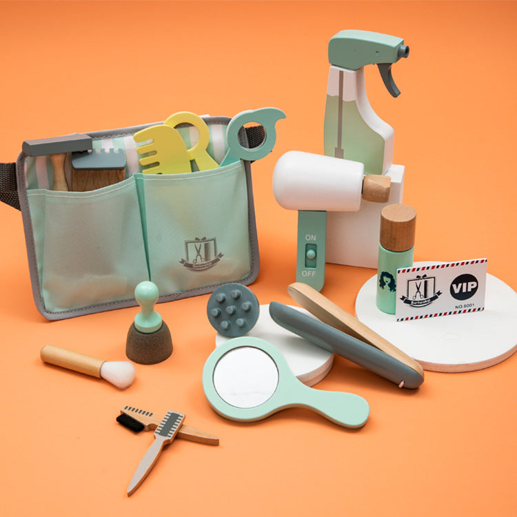 Wooden Hairdressing Playset – Pretend Makeup Tools Toy for Kids