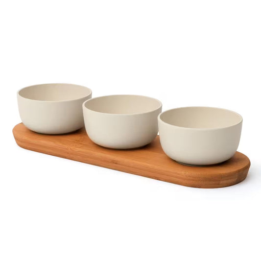 Leo 3-Piece Bamboo Bowl Set with Serving Tray – Eco-Friendly Entertaining Made Easy