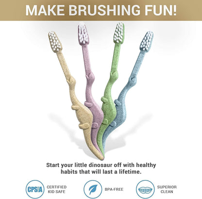 ® All-Natural Eco Friendly Kids Toothbrush Made from Plants - Dinosaurs 4-36M - Baby to Toddler - Blue/Green - 4Pk | 1% for the Planet Product