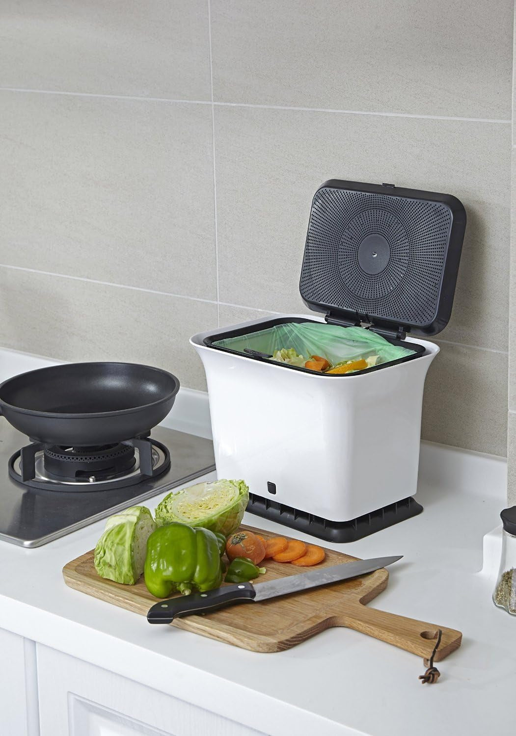 Fresh Air Kitchen Compost Collector – 1.5 Gallon, Odor-Reducing Design with Compostable Bags, Recycled Materials