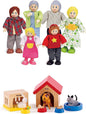 Happy Family Wooden Dollhouse Playset with Family Dolls and Pets Complete Montessori Pretend Play Set for Kids Ages 3+