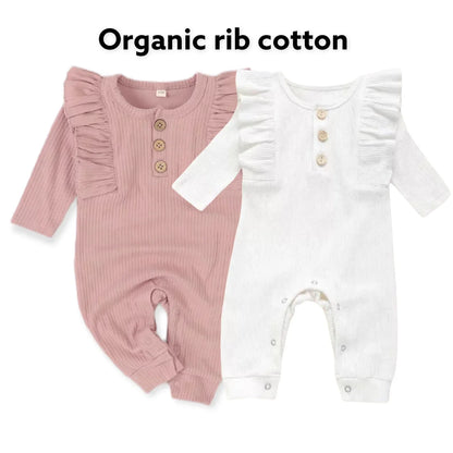 Organic Ruffle long sleeve romper