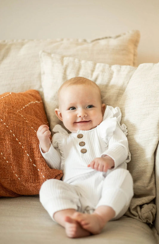 Organic Ruffle long sleeve romper