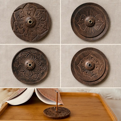 Lotus Wisdom Wooden Tibetan Incense Holder for Daily Use