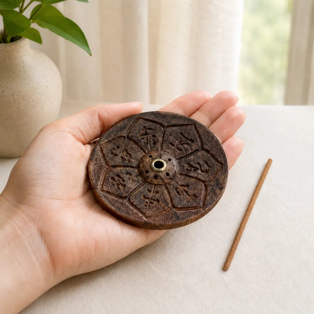 Lotus Wisdom Wooden Tibetan Incense Holder for Daily Use