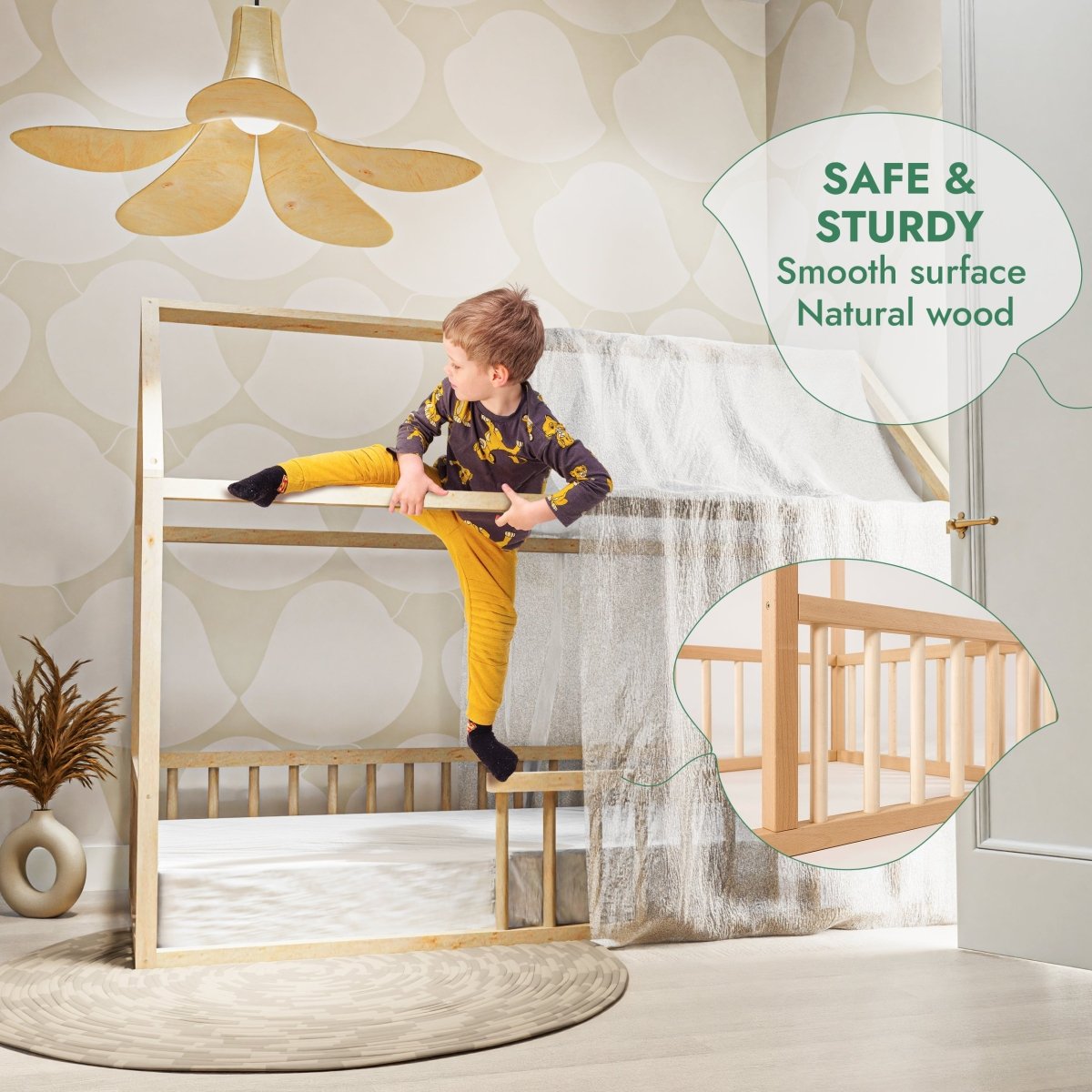 Twin Size Montessori House Bed for Kids with Fence