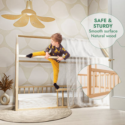 Twin Size Montessori House Bed for Kids with Fence