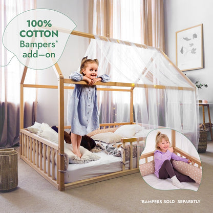 Twin Size Montessori House Bed for Kids with Fence