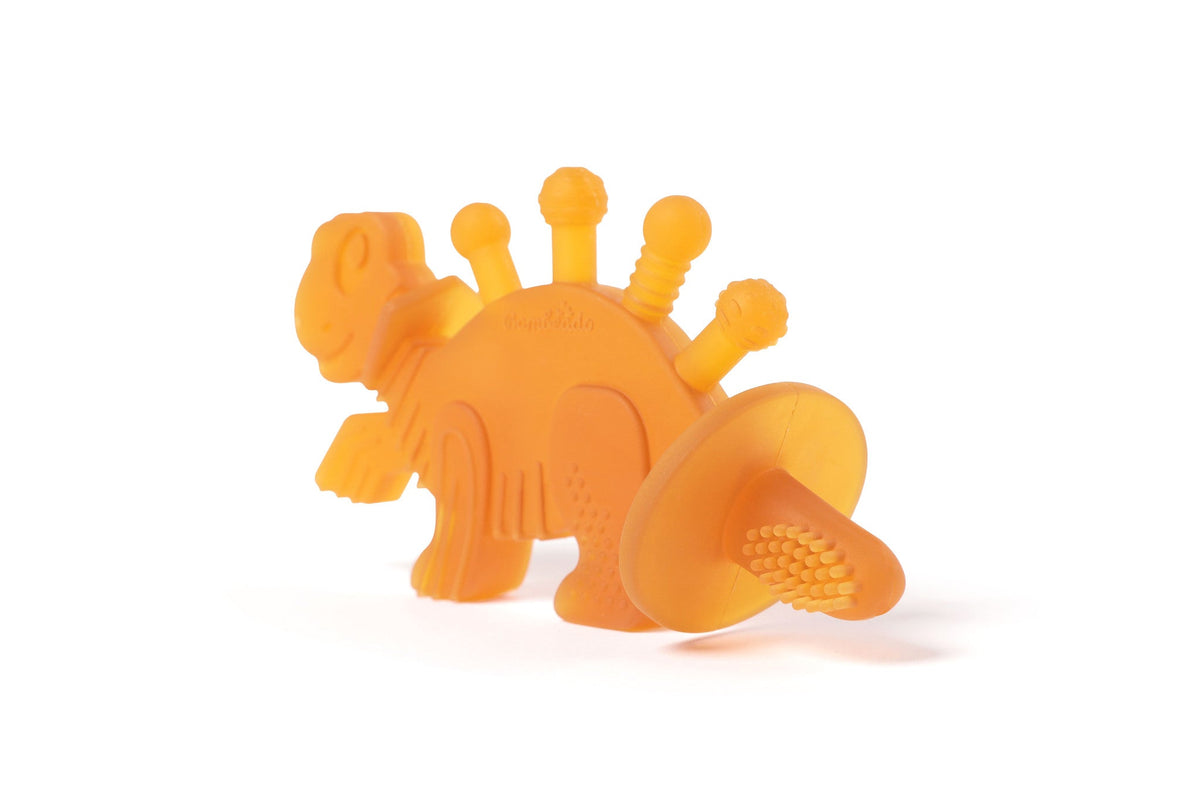 Dibly Amber - Baltic Amber & Natural Rubber Dinosaur Teether with Toothbrush Tail