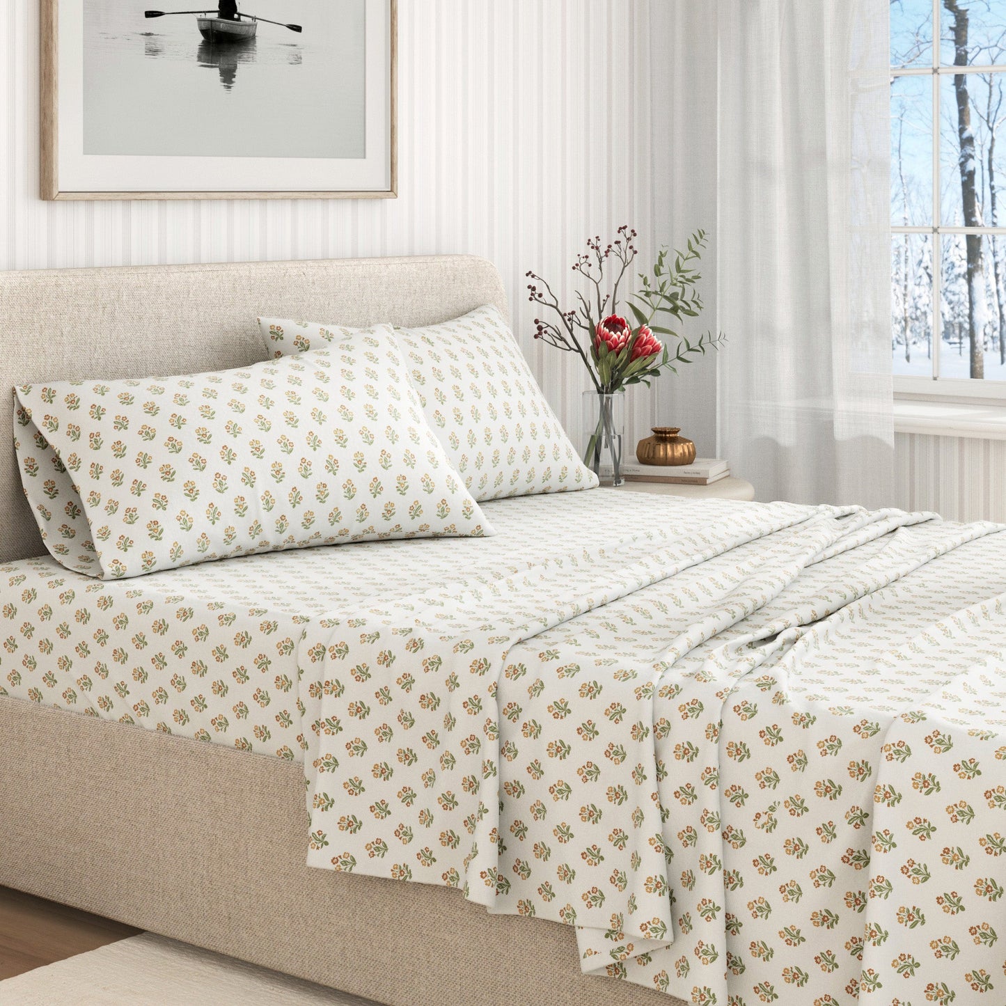Turkish Cotton Flannel Sheet Set - Winter Floral Collection